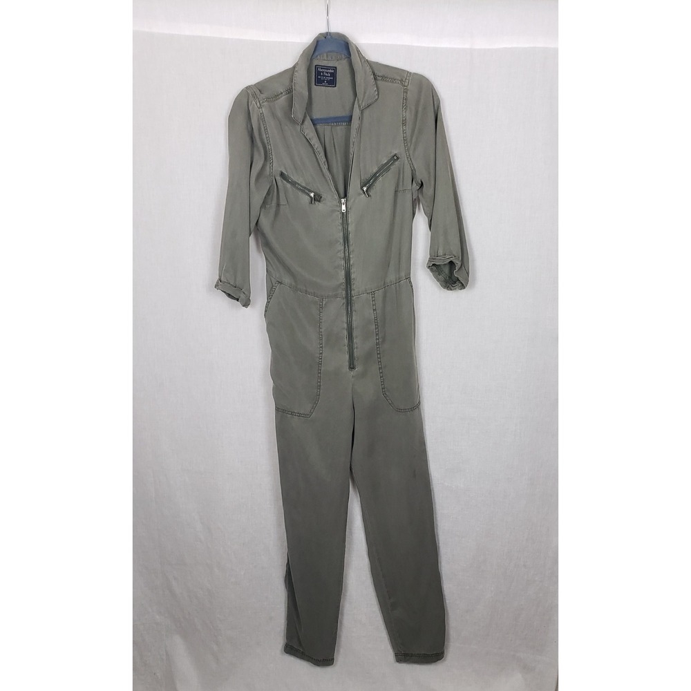 Abercrombie & Fitch Womens M Olive Green Lyocell Utility Zipped Jumpsuit Earthy
